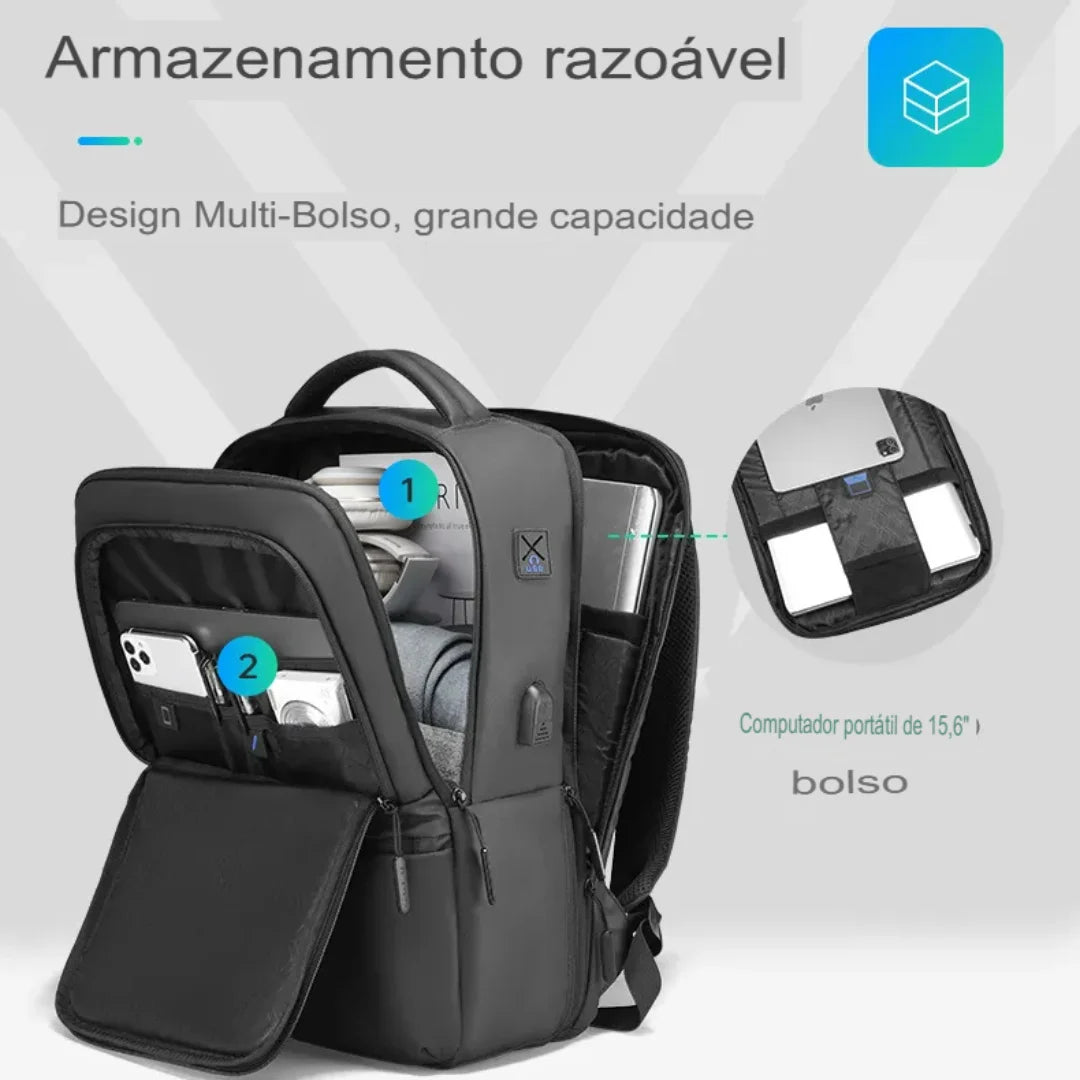 Mochila Executiva e Notebook USB Impermeável Dublin