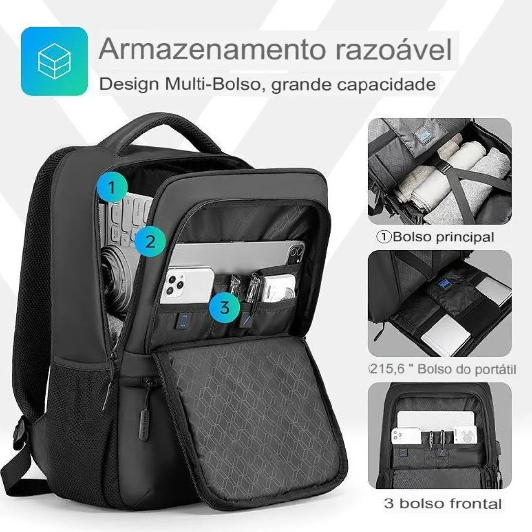 Mochila Executiva e Notebook USB Impermeável Dublin