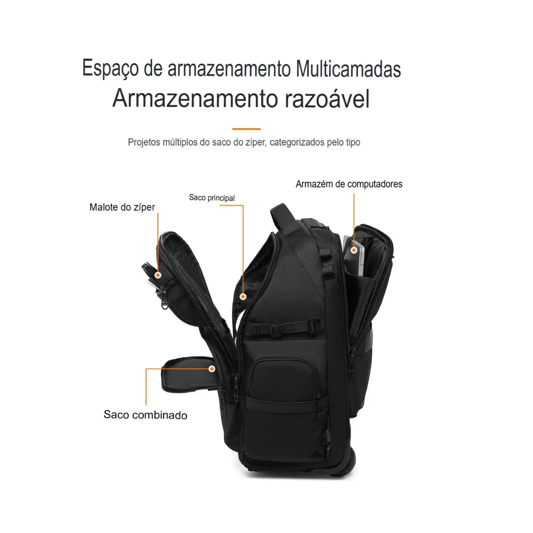 Mochila para Viagem com Rodas Impermeável Rover