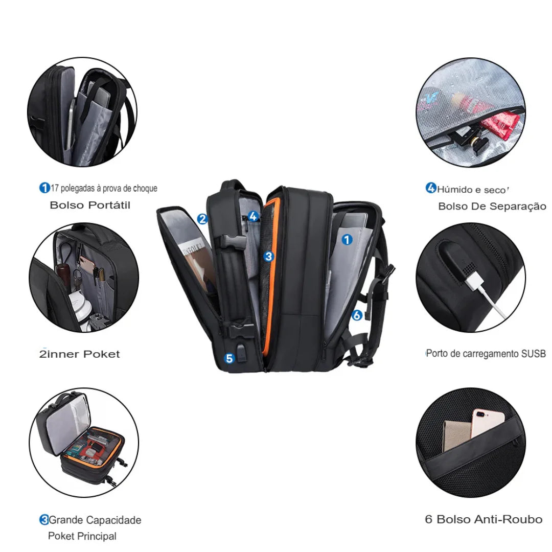 Mochila para Viagem Expansível Impermeável Milão