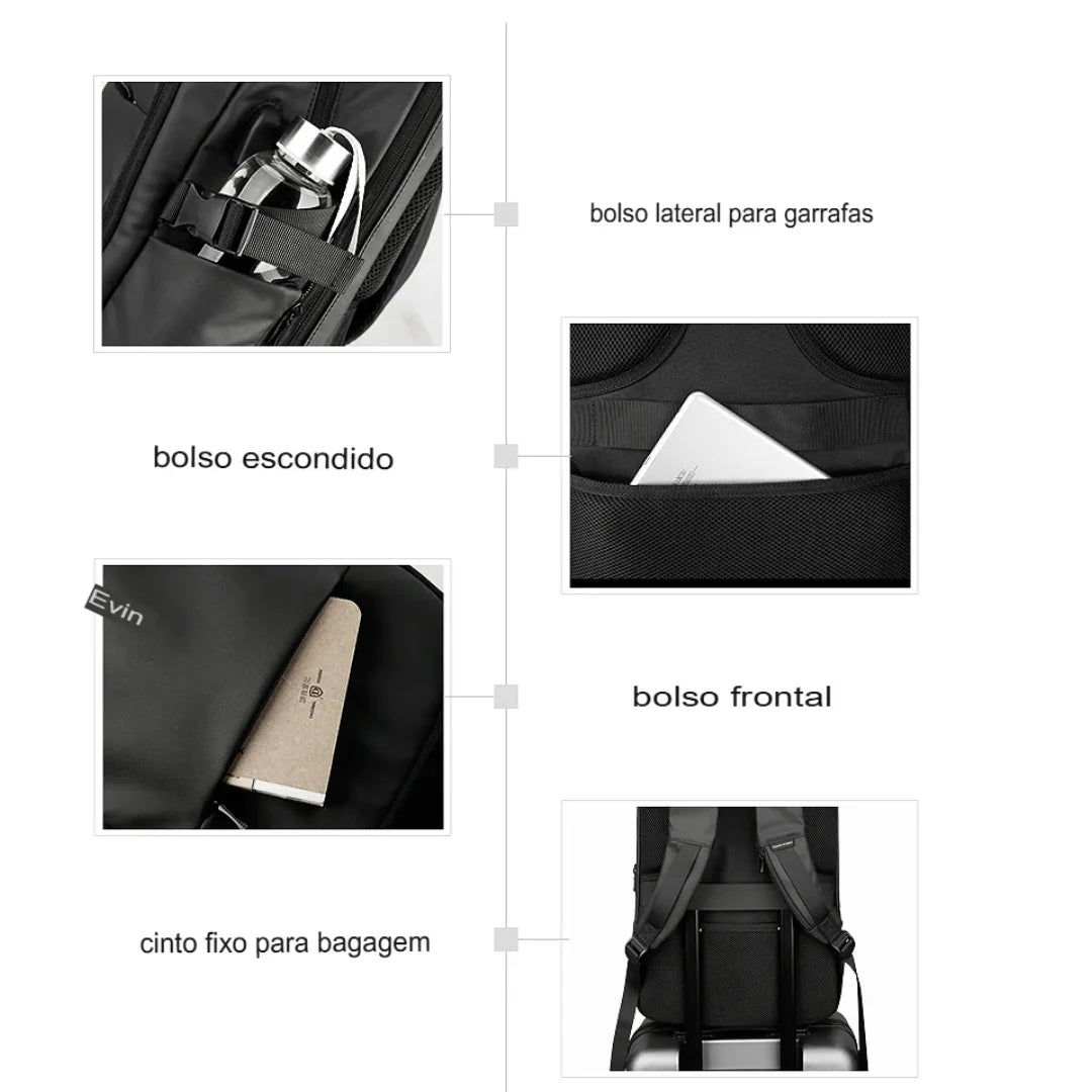 Mochila para Viagem Impermeável Espaçosa Lume