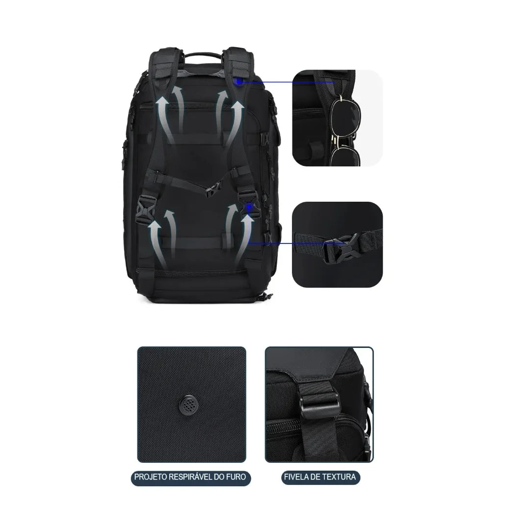 Mochila para Viagem Impermeável de Grande Capacidade Drake