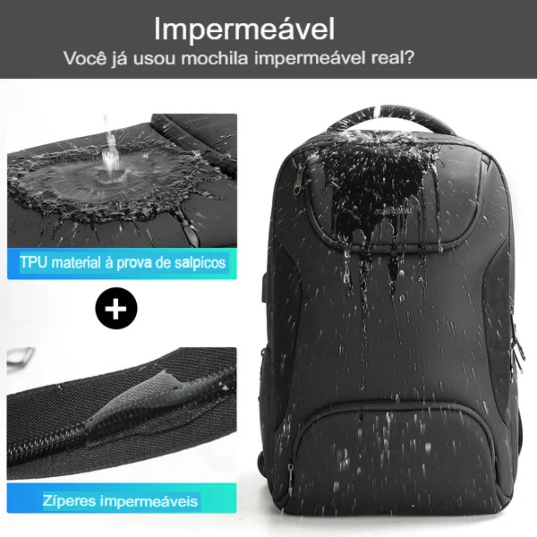 Mochila para Viagem Multi Bolsos e USB Impermeável Turim