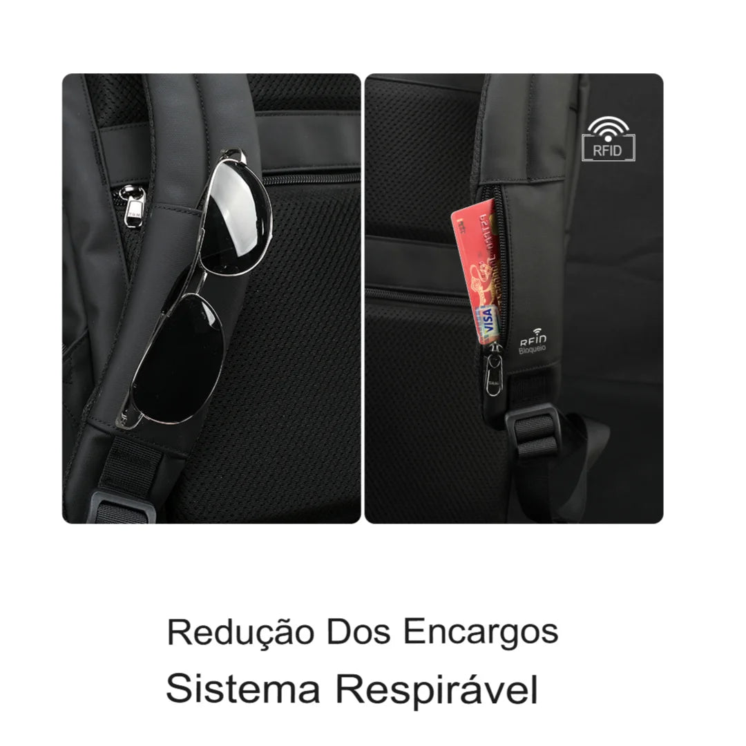 Mochila para Viagem Multi Bolsos e USB Impermeável Turim